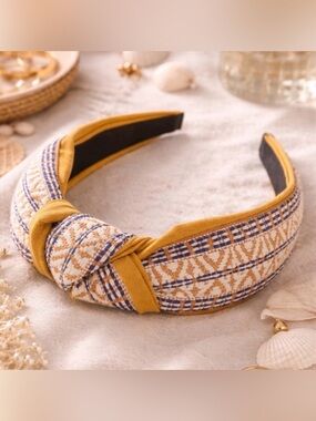 ✨ Anthropologie Plaid Knot Headband – Boho Summer Coastal Chic ✨